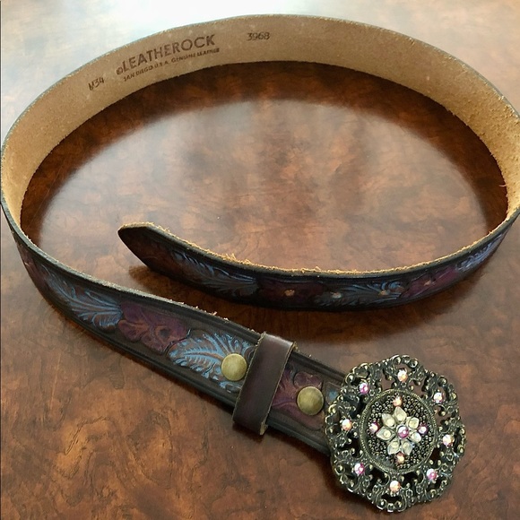 Leatherock Accessories - Leatherock Jeweled Leather Belt with Buckle!